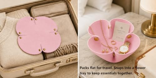 Grained Faux Leather Flower Shaped Valet Tray Large, Blush Pink - Image 3