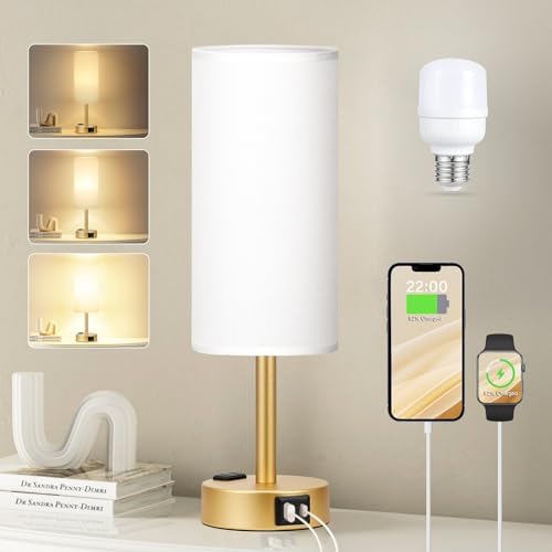 Fenmzee Gold Bedside Lamp for Bedroom, Dimmable Touch, USB A+C, AC Outlet by Fenmzeelighting
