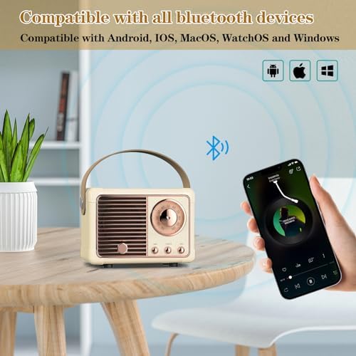 Retro Bluetooth Speaker, Vintage Decor, Wireless Portable Mini Bluetooth Speaker, Small Cute Old Fashion Style for Kitchen Desk Bedroom Home Office Party Outdoor Gift (White) - Image 2