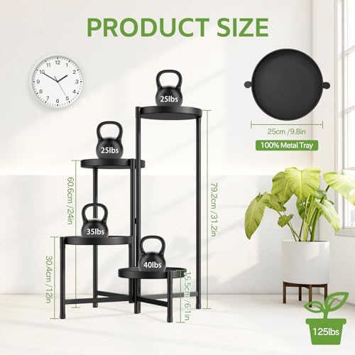 iDavosic.ly 4 Tier Large Plant Stand Indoor Outdoor, 10 In Wide Tray, Black - Image 3
