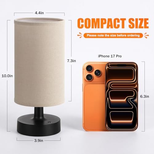 Kakanuo Cordless Table Lamp Rechargeable Small - 1 Pack Linen Black, 4000mAh Battery Operated Lamp with Touch Control Stepless Dimming, Wireless Lamp for Bedside, Nightstand, Bedroom, Living Room - Image 5