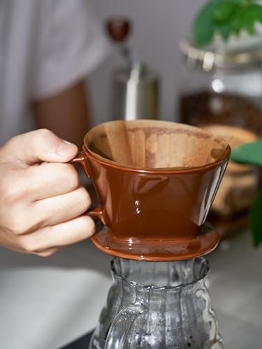DOWAN Pour Over Coffee Dripper, Non Electric Pour Over Coffee Maker, Porcelain Slow Brewing Accessories for Home, Cafe, Restaurants, Easy Manual Brew Maker, Brown - Image 6