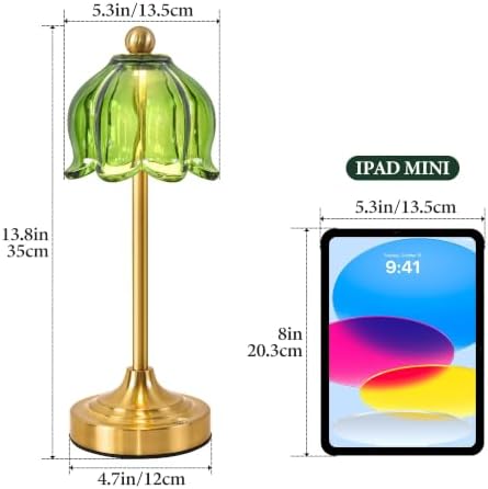Set of 2 Cordless Green Glass Tulip Table Lamp - Image 2