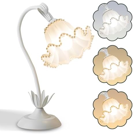 Flower Table Lamp, LED Reading Light Vintage Night light (White Pearls) by AQDZCNF
