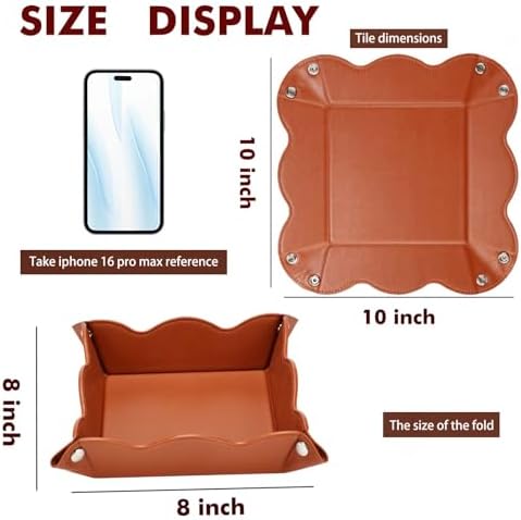 Valet Tray for Men Women - PU Leather Travel Catchall Tray Organizer - Desk Bedside Nightstand Storage Box for Jewelry Key Phone Remote Controller Wallet Watch Glasses Coin Readers -Brown - Image 5