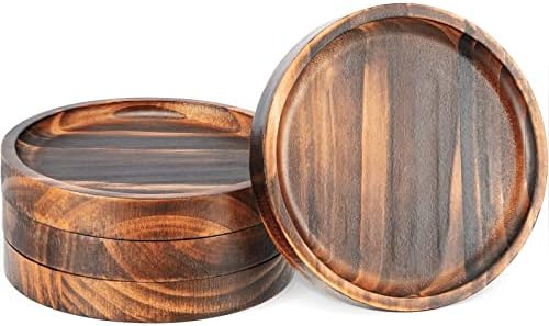 Set of 4 Wooden Coasters for Drink Absorbent-Acacia Wood Drink Coasters Set by Hanber