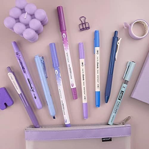 WRITECH Journaling Kit, Gel Ink Pens/Retractable Highlighters/Dual Tip Brush Pens/Fineliner Pens, Smooth Writing Assorted Colors Journaling Supplies, 9 Count with Pen Bag (Haze blue & purple) - Image 4