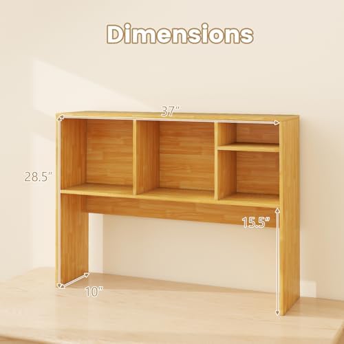 Giantex Desktop Bookshelf, Countertop Storage Hutch with 4 Shelves for Computer Desk, Dressing Tabletop Display Rack, Multipurpose Desk Hutch Storage Organizer for Home Office Dorm (Burlywood) - Image 3