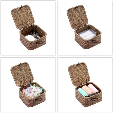 Hipiwe Mini Seagrass Basket Box Wicker Shelf Baskets with Lid, 3.5"x3.5"x2" - Image 6