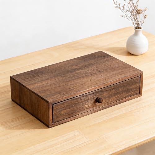 Sturdy Wood Multiple Compartment Storage Tray for Tidying Workspaces Wood Desktop Planner - Image 5