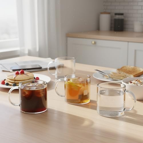 Aquach 12oz Glass Mugs Set of 4, Clear Borosilicate Cups with Handle - Image 2