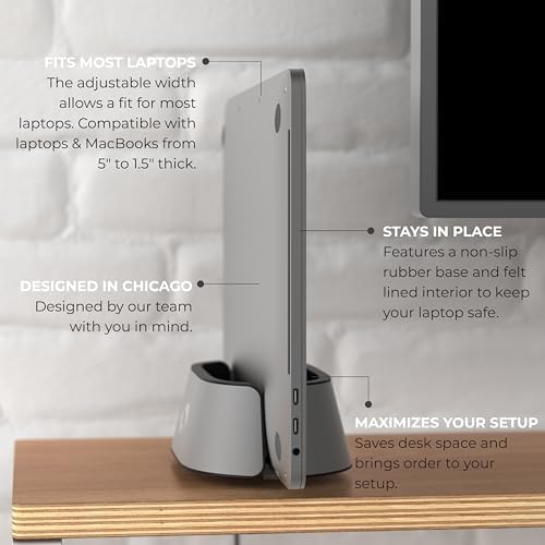 HumanCentric Vertical Laptop Stand in Space Grey Aluminum, Upright Adjustable Holder and Dock, Laptop Vertical Stand Fits MacBook Pro and Other Laptops .5" to 1.5", Clamshell Compatible - Image 3