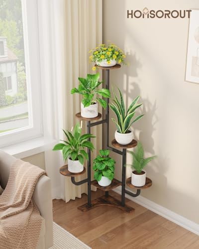 Homsorout Corner Plant Stand Indoor - 6 Tiered Indoor Plant Stand Round Metal Plant Shelf, Plant Organizer for Living Room, Graden, Balcony, Home Decor, Brown - Image 3