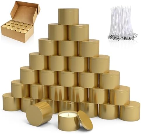 PCREGPAE 8OZ Gold Candle Tins Cans with Lids and Wicks for Making Candles by Unknown
