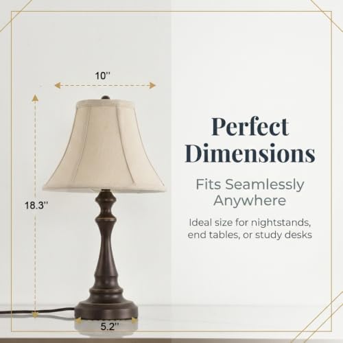 Traditional Table Lamp, Brown Vintage Desk Lamp with Fabric Shade - Image 4