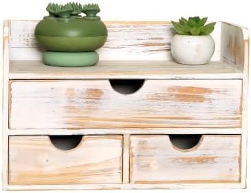 White Wooden 3 Drawer Desk Organizer with Shelf,Mail Rack Vanity Storage by Juleduo