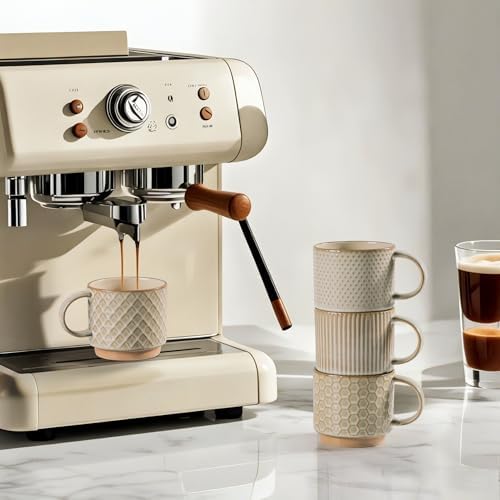 GBhome 12 OZ Stackable Coffee Mugs Set of 4, Ceramic Coffee Cups Set - Image 4