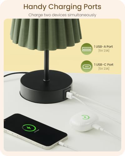 Small Bedside Table Lamps Set of 2, Touch Dimmable Table Lamps with USB Ports, Nightstand Lamps with 2 Stepless Dimming LED Bulbs, E26 Base, for Bedroom, Study, Black and Green J16TLP205 - Image 3