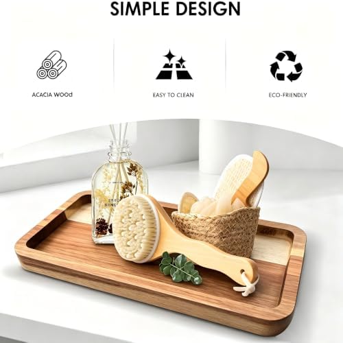 Vanity Bathroom Tray for Counter, Wood Tray for Bathroom, Toilet Tank, Perfume 11.8L x 5.9W x 0.8H inch (Acacia) - Image 3