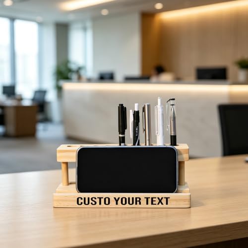 Personalized Pencil & Pen Holder for Desk with 9 Slot and Cell Phone Holder - Image 2