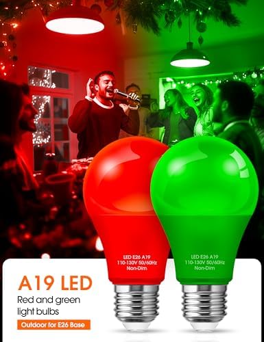 JandCase Christmas Red Green LED Light Bulb Outdoor Decor [4 Pack] - Image 2