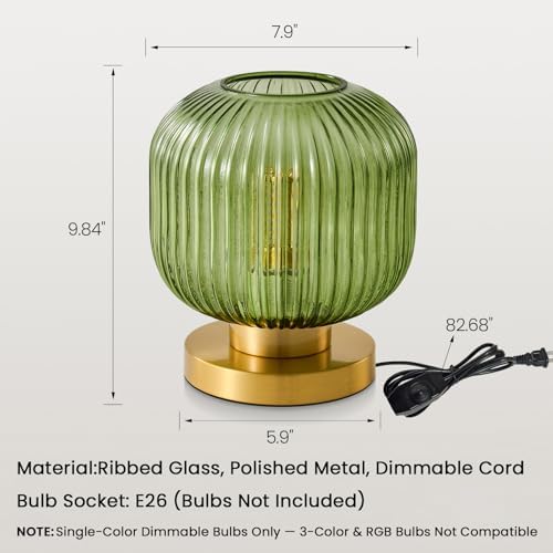Mid Century Modern Table Lamp, 8" Globe Green Glass Lamp Plug in - Image 5