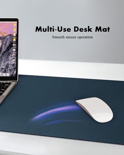 YSAGi Double-Sided Desk Pad, 23.6"x13.7"Leather Desk Mat, Eco Cork Desk Pad Protector,Large Mouse Pad,Waterproof Desk Blotter for Office/Home(Dark Blue) - Image 3