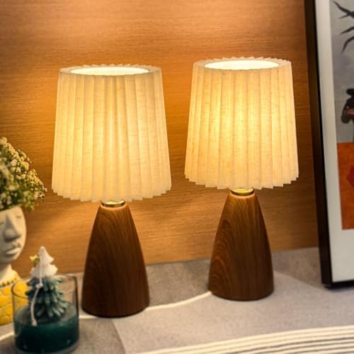 Small Pleated Table Lamp Set of 2 for Bedroom, Mini Bedside Lamps for Nightstand with Round Fabric Linen Shade, Dimmable Desk Lamp, Cute Table Lamps for Small Spaces for Living Room, Kids Room by Unknown