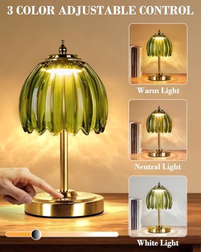 WERFOP Cordless Rechargeable Glass Flower Desk Lamp (Green) - Image 3