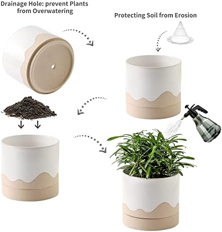 Nihow Ceramic Plant Pot,6 Inch Planter with Drainage Hole&Saucer for Indoor - Image 3