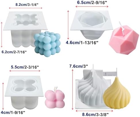 4Pcs Silicone Bubble Candle Molds Set for Making, 3D Cube Mold for Soy Wax, Soap, DIY Scented Candles, Cake - Image 6