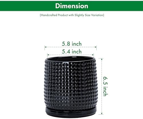 D'vine Dev Beaded Ceramic Pot with Saucer, 6 in, Glossy Black, 27-C-X-2 - Image 3