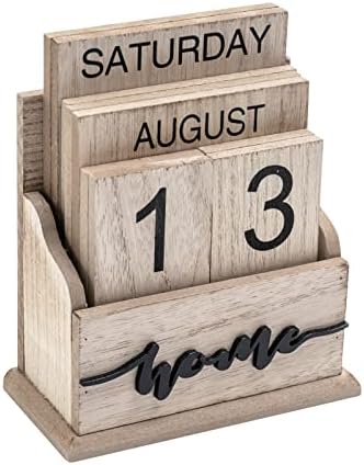 Notakia Perpetual Calendar Wooden Calendar Blocks Vintage Wood Block Calendar for Home Office Desk Accessories Week Month Date Display (Wood Color Home) by Notakia