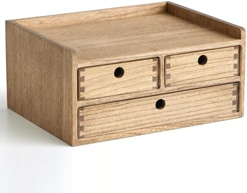 KIRIGEN Wooden Desk Organizer with 3 Drawers and Top Shelf Brown DT2D3C-DBR by KIRIGEN
