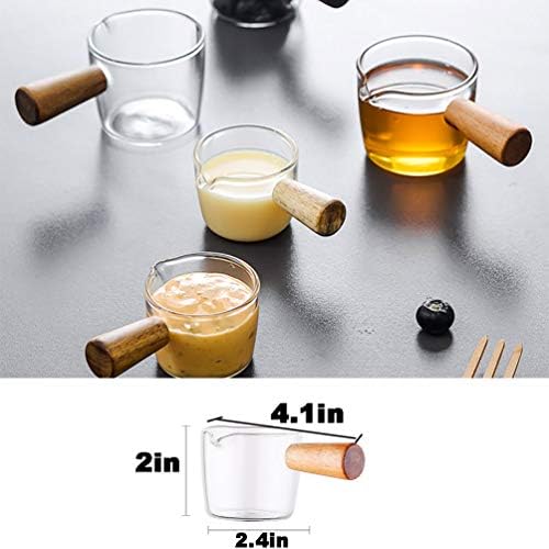 Espresso Shot Glass with Wood Handle, 3-Ounce Milk Cup Jug Cream Pitcher, Shot Glasses Espresso Parts Heat Resistant Glass Creamer for Coffee Tea or Maple Syrup Serving - Image 2