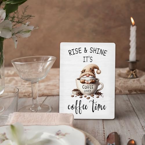 Coffee Bar Sign, Gnome Coffee Cup Wooden Stand Sign 5"X7", Espresso Lovers Gifts Signs Decorations for Cafe Coffees Station Shop Home Kitchen Table Desk Decor(5x7 Inch) - Image 4