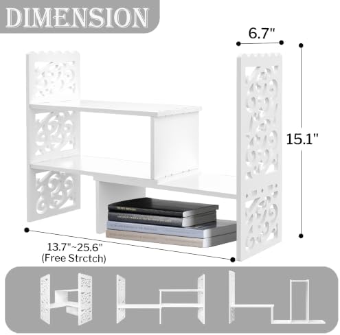 MASAKA B&W - Kawaii Storage Desktop Organizer for Your Desk Space, Double H Plants Display Shelf, Home Office Storage Rack Adjustable Stackable for Office, Dormitory (White*09) - Image 2