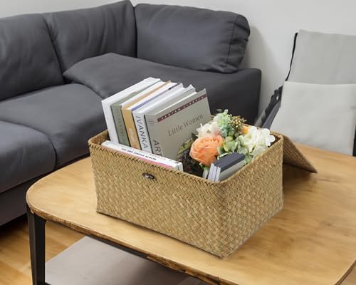 Seagrass Wicker Storage Basket with Lid, X-Large, Natural - Image 2