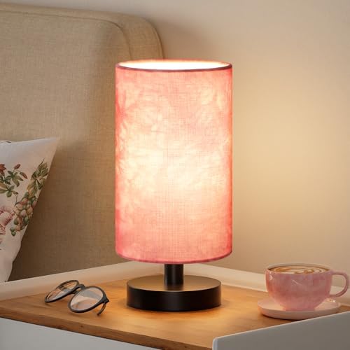 Fenmzee Small Table Lamps(Pink Shade - Black Base, 9" Inline Control) by Fenmzeelighting