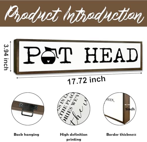 Coffee Decor Sign, Country Farmhouse Wooden Hanging Signs, Coffees Lover Home Decor, Kitchen Decors for Tabletop Shelf, Coffee Station Decors, Pot Head Sign, 17.8x4x1.2 inches - Image 2