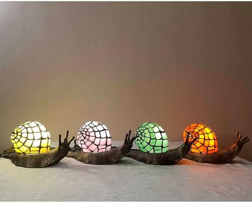 Bieye L10964 Green Land Snail Tiffany Style Stained Glass Accent Table Lamp - Image 5