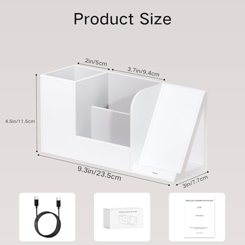 Multi-Functional Pencil Holder for Desk, Desk Organizers and Accessories with 4 Compartments for Office Art Supplies,Desk Phone Stand Charger for Desktop/Counter,Wihte Office Storage for Pens, Keys - Image 4