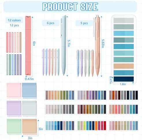 Trandraft 135 Pcs Book Annotation Kit with Pencil Case, 12 Pastel Highlighters, 11 Gel Pens, Fine Marker, 300 Transparent Sticky Notes, 2640 Index Tabs, Bible Study Supplies Kit(Kawaii,Blue) - Image 3