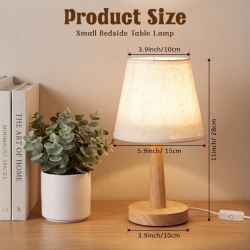 Gerrii 4 Pack Small Bedside Table Lamps, Linen Shade, Wood Base, USB Plug - Image 2