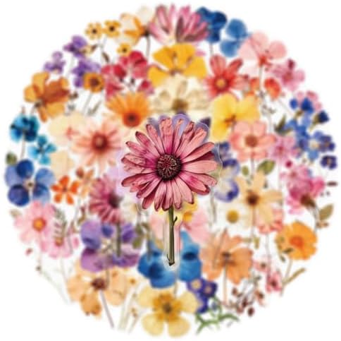 50PCS Transparent Flora Scrapbook Stickers, Vintage Aesthetic Flowers Sticker for Scrapbooks Travel Journal, Vinyl Waterproof for Water Bottles Laptop Phone Scrapbook Supplies DIY Crafts, (Flower-C) - Image 2