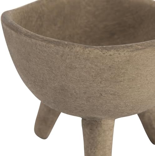 Creative Co-Op Round Terra-cotta Bowl with 3-Legs and Distressed Finish, Cream - Image 4