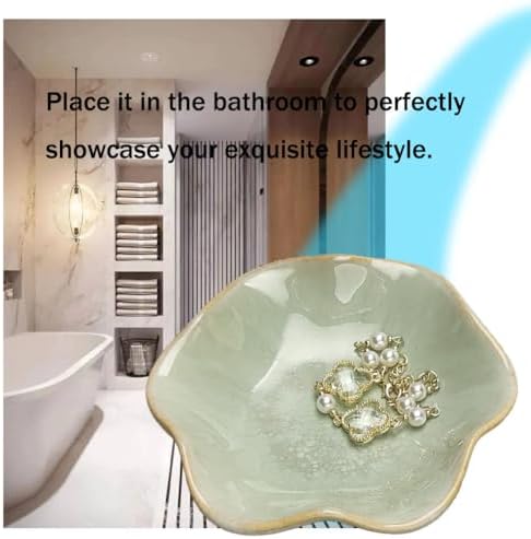 Ceramic Jewelry Tray,Leaf jewelry dish,Tiny Key Bowl,jewelry holder,small ring dishes holder,Jewelry Plate,trinket,nightstand decor for entryway table Home Decor gift for Mom women girls(Green) - Image 6