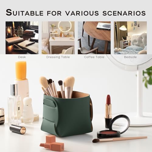 HOMIEAZICOZI 2-Pack Cork Leather Desk Accessories Storage - Pencil Pen Holder - Makeup Brush Holder Organizer - Stylish Addition to Home Decor (Dark Green) - Image 5