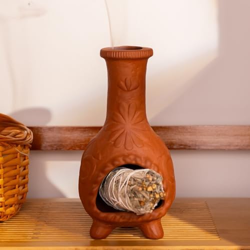 Handmade Palo Santo & Sage Burning Dish, Mini Floral Chiminea Smudge Bowl - Image 6