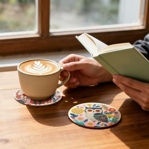 Zynlio Animal Diamond Paintings Coasters Kits Set with Holder,Diamond Art, DIY Diamond Crafts Coasters for Adults, Diamond Art Painting Kits for Women, Beginners, Diamond Craft Supplies - Image 5